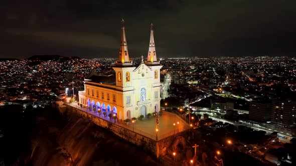 Night scape of famous Basilic church of Penha at Rio de Janeiro Brazil.