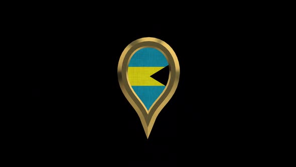 Bahamas Flag 3D Rotating Location Gold Pin Icon