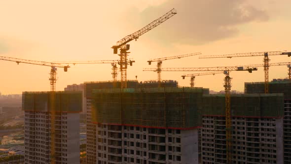 Aerial of construction site at sunset