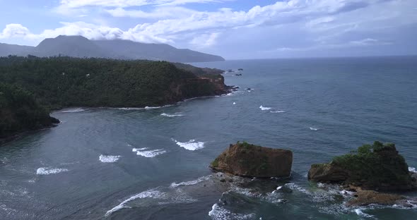 Aerial View Of The Wildlife Of Dominica, Flying Over The Rocks Off The Coast Of Calibishie