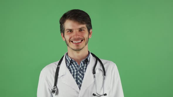 Happy Male Doctor Smiling To the Camera on Chromakey