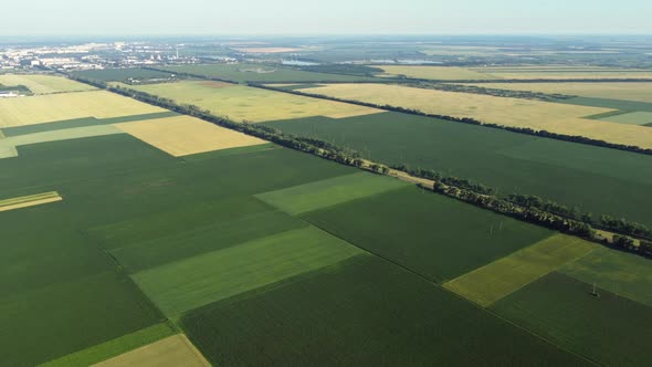 Aerial Drone View Flight Over Different Agricultural Fields