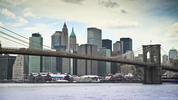 Brooklyn Bridge and lower Manhattan, New York City, New York, USA