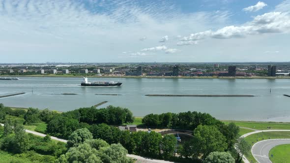 A Medium Sized Container Ship Moving Cargo Aerial View