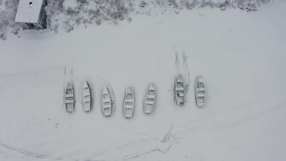 View of Boats on Frozen Water