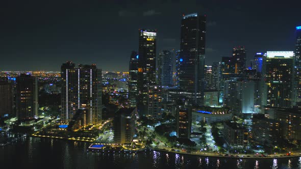 Aerial Reveal Brickell Miami City Night Footage