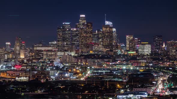 Downtown Los Angeles Skyline at Night After the Rain