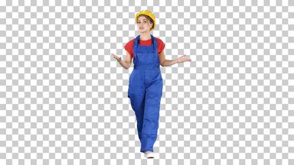 Cheerful female construction worker talking to camera Alpha