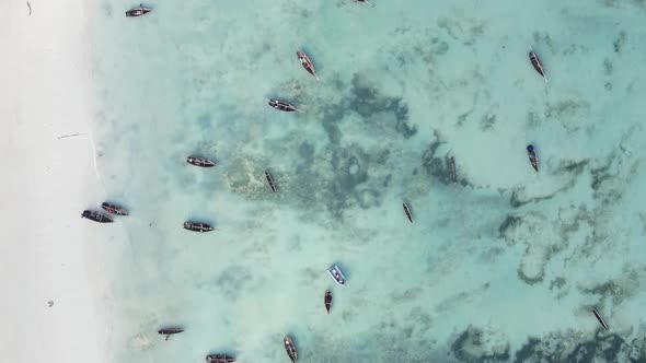 Vertical Video Boats in the Ocean Near the Coast of Zanzibar Tanzania Aerial View