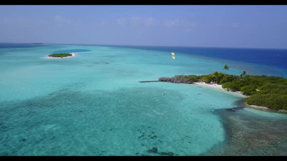 Aerial nature of tranquil island beach lifestyle by clear ocean and white sand background of a dayou