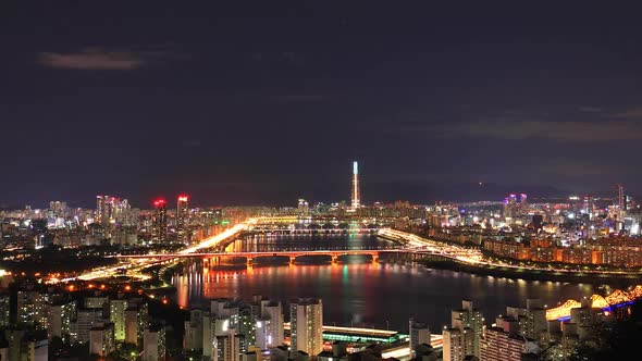 Seoul City at Night han river South Korea