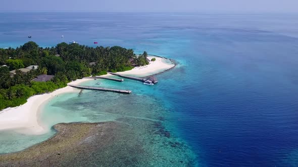 Drone view texture of coast beach wildlife by blue ocean with sand background