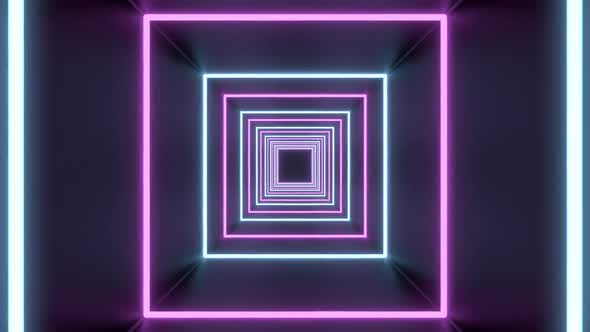 Square Tunnel Loop of Abstract Neon Lights Passing in Front of the Screen