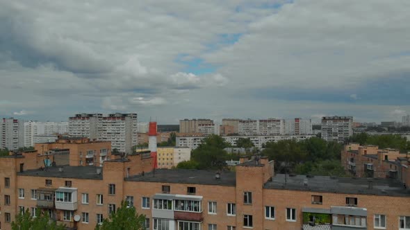 Aerial Panoramic Shot of Modern City, Residential Area with High Living Buildings, Summer Day