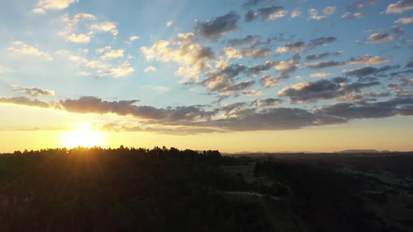 Sunset rural landscape aerial view. Nature scenery