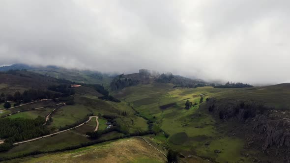 Overcast Sky Over Peru's Northern Highlands At Cumbemayo Near Cajamarca City. Aerial Drone