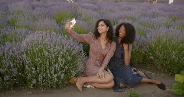 Female Friends Taking Selfie in Lavender Field