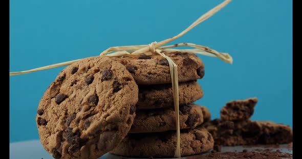 Chocolate Cookies Lined with a Pyramid Tied with a Straw Rope