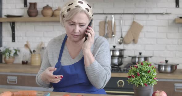 Stressed Brown-eyes Caucasian Woman Talking on the Phone and Hanging Up. Portrait of Irritated