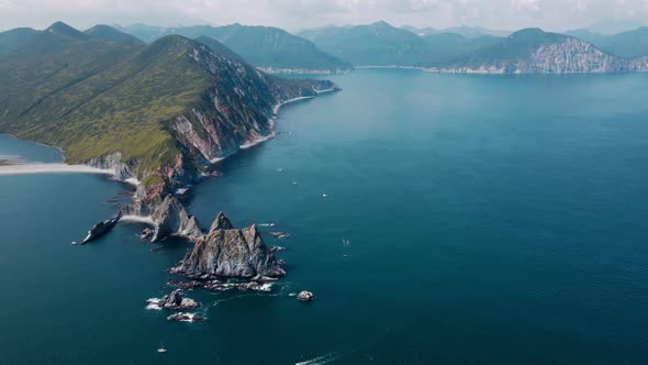 a bay with narrow rocks in Kamchatka