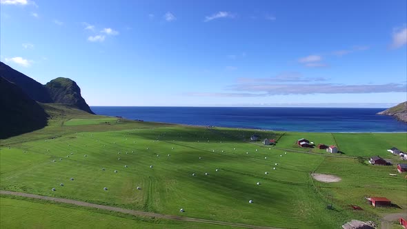 Farming on Lofoten, Norway, from air