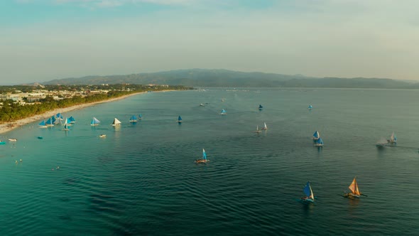 Tropical Beach and Sailing Boats Boracay Philippines