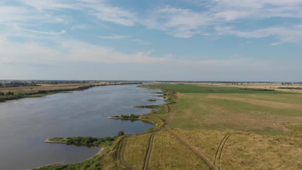 Aerial shot of the Vistula river.