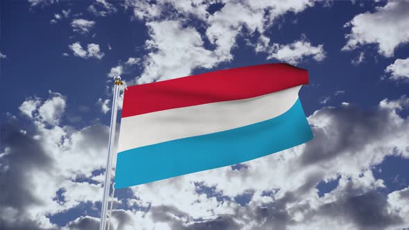 Luxembourg Flag With Sky 4k