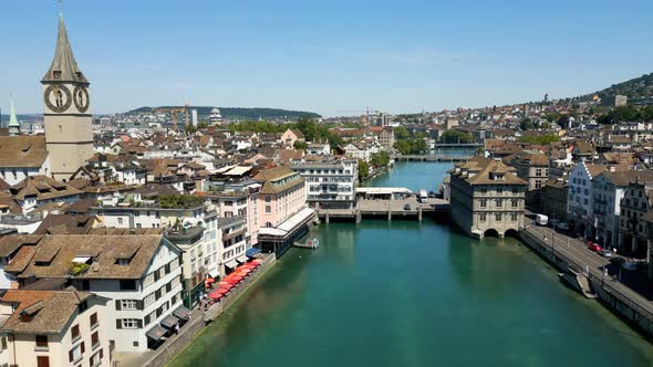 Panoramic Wide Angle View Over the City Center of Zurich Switzerland