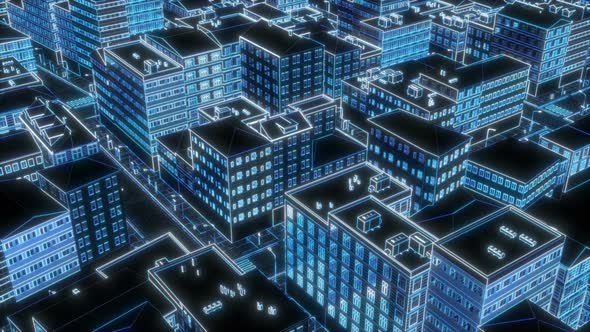 Modern 3d City Line Blue Neon Futuristic Town Skyline Digital Design Concept Art alt