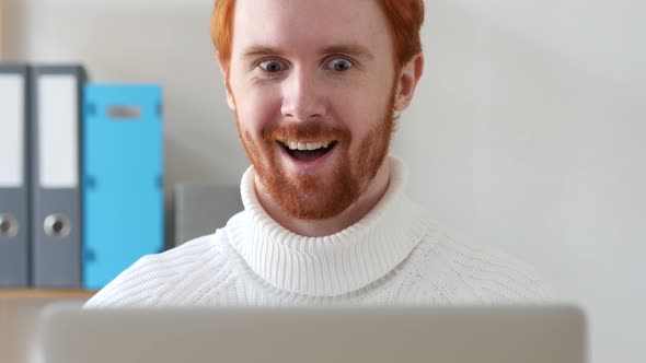 Amazed Man in Shock, Positive Surprise for Man with Red Hairs and Beard