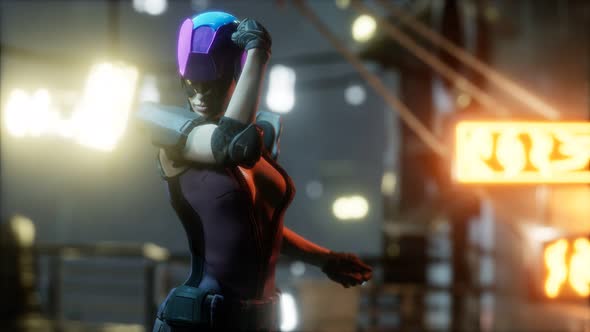 Future Woman Cyberpunk Concept with Neon City Lights alt