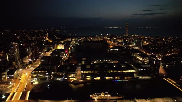 Aircraft flying towards västra hamnen, Malmö