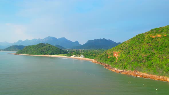 4K Aerial view of drone move on beautiful sea. Flight over ocean, open sea.