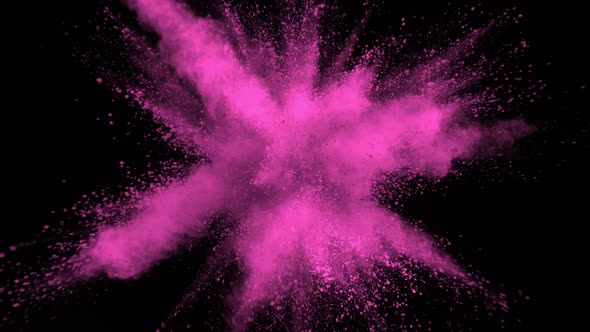 Super Slowmotion Shot of Pink Powder Explosion Isolated on Black Background at 1000Fps