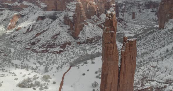 Snow covered Spider Rock in Chinle Arizona