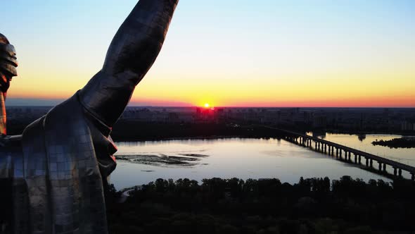 Monument Motherland in the Morning. Kyiv, Ukraine. Aerial View
