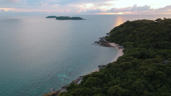 Sunset Sky and Phuket Island Sea Shore and Golden Beach