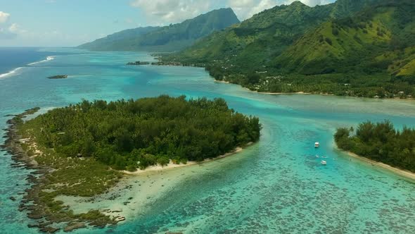 Aerial view of the lagoon and the reef of Moorea, French Polynesia