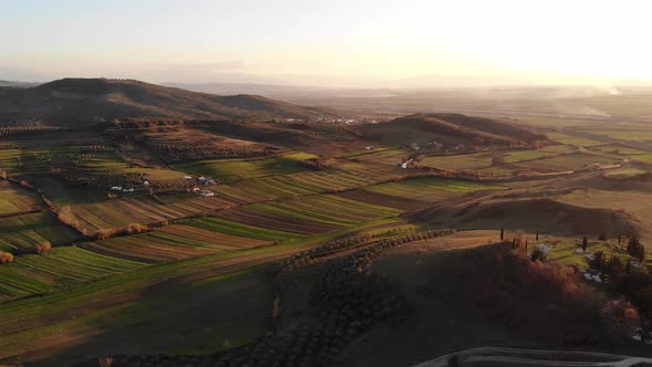 Flying Over the Amazing Rolling Hills of Albania at Sunset