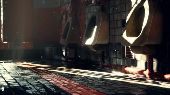 Abantoned Old Public Toilet with Bright Lights alt