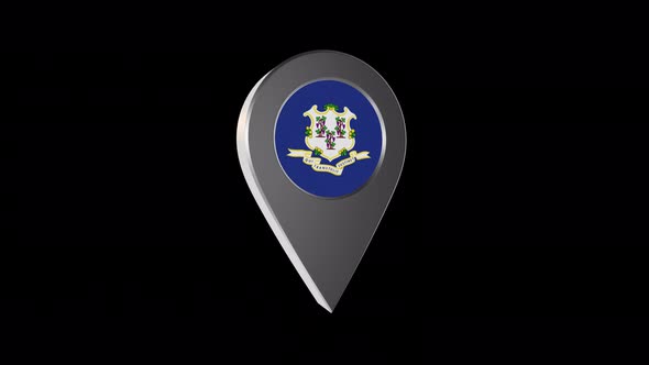 3d Animation Map Navigation Pointer With Connecticut Flag With Alpha Channel - 4K