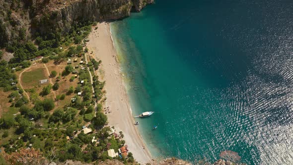 Wide Aerial of a Rural Coastal Beach Along the Mediterranean Sea Known As Butterfly Valley in