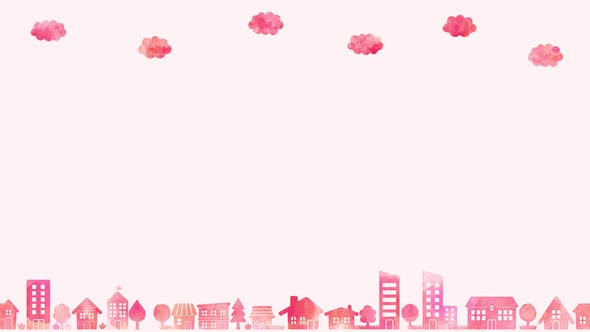 Watercolor silhouettes of houses (pink)