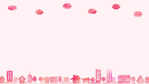 Watercolor silhouettes of houses (pink) alt