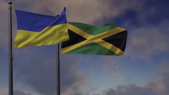 Jamaica Flag Waving Along With The National Flag Of The Ukraine - 4K