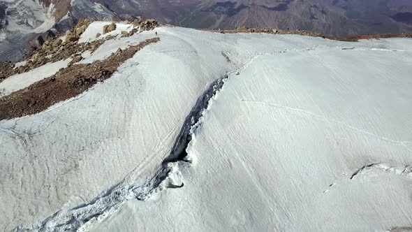 Huge Cracks in the Glacier at the Top of the Peak