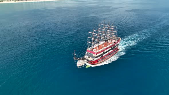 The Pirates yacht calls at the port aerial view 4 K Turkey Aanya
