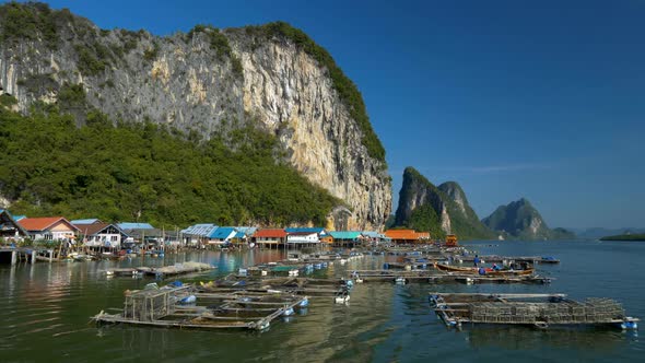 Panoramic View at Ko Panyi (Also Known As Koh Panyee) Fishing Village and Islands in Phang Nga Bay