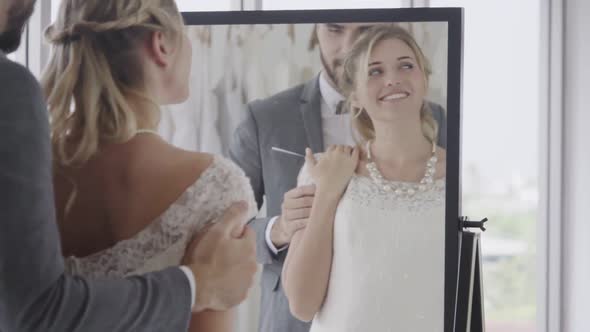 Happy Bride and Groom in Wedding Dress Prepare for Married in Wedding Ceremony